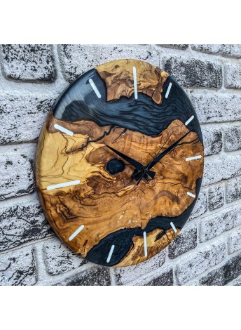 Black Epoxy Olive Wood Clock